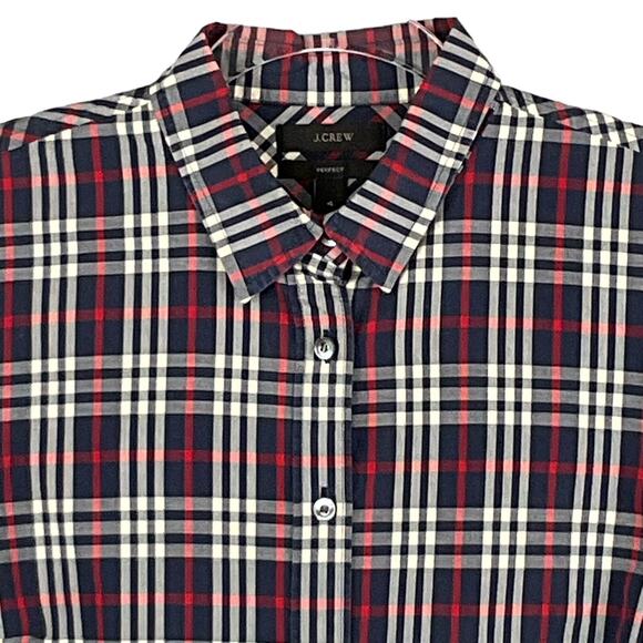 J CREW Womens Perfect Fit Shirt Navy Blue Red Tartan Plaid Button Up Top sz 4 - Picture 4 of 9